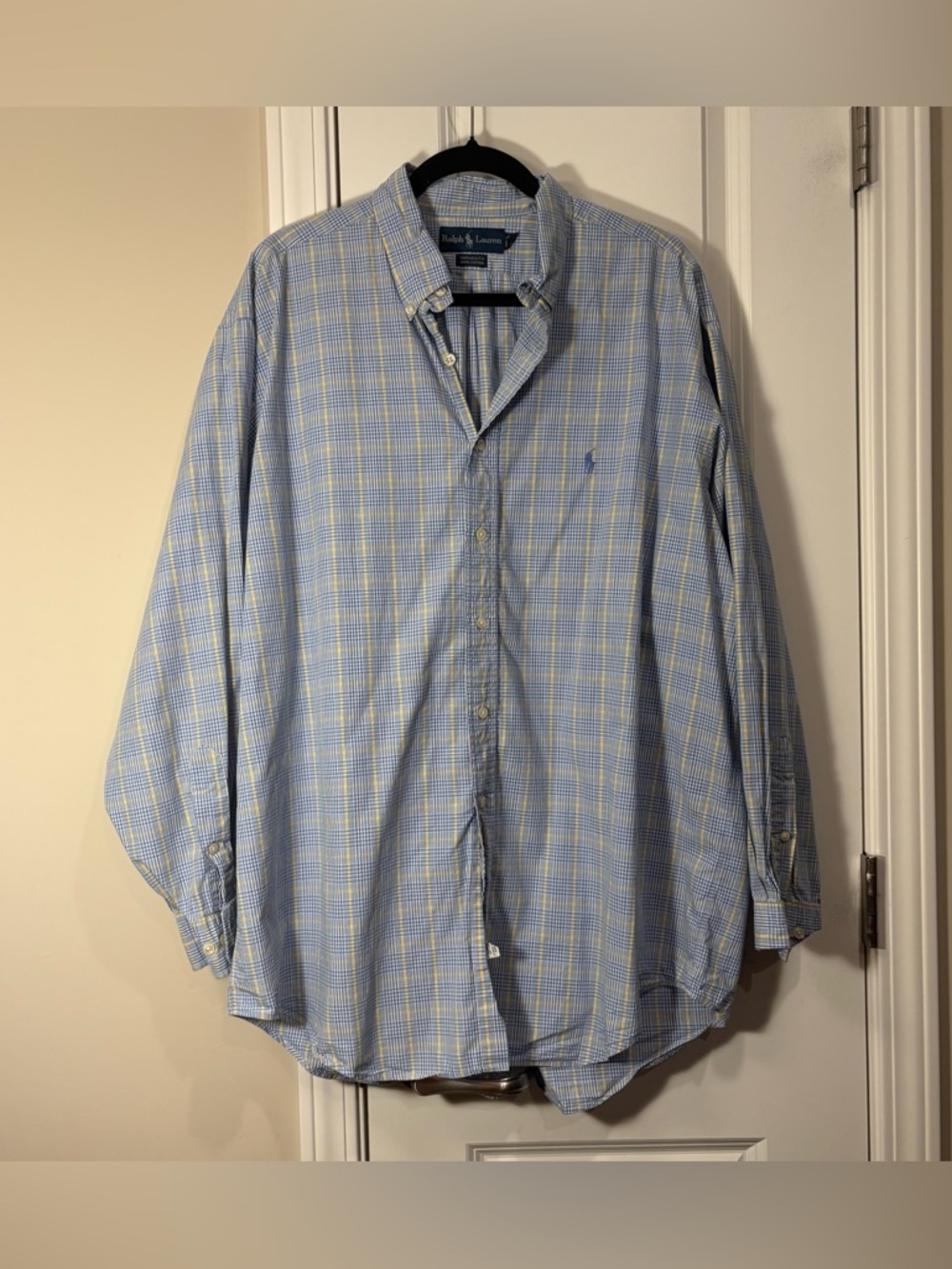 Polo Ralph Lauren Blue and Yellow Plaid Button-Down Long Sleeve Top Sz Men’s XL